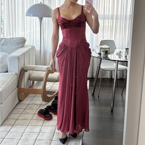 Meshki Leila Satin Corset Maxi Dress Burgundy Evening Gown Size xxs